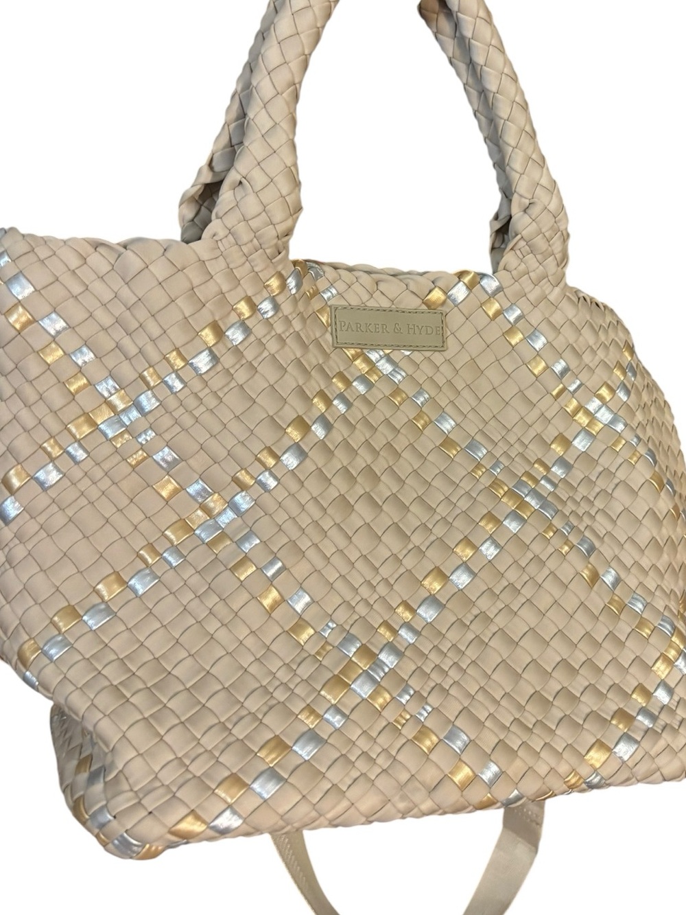 Parker & Hyde Beige Metallic Woven Tote Bag and Strap